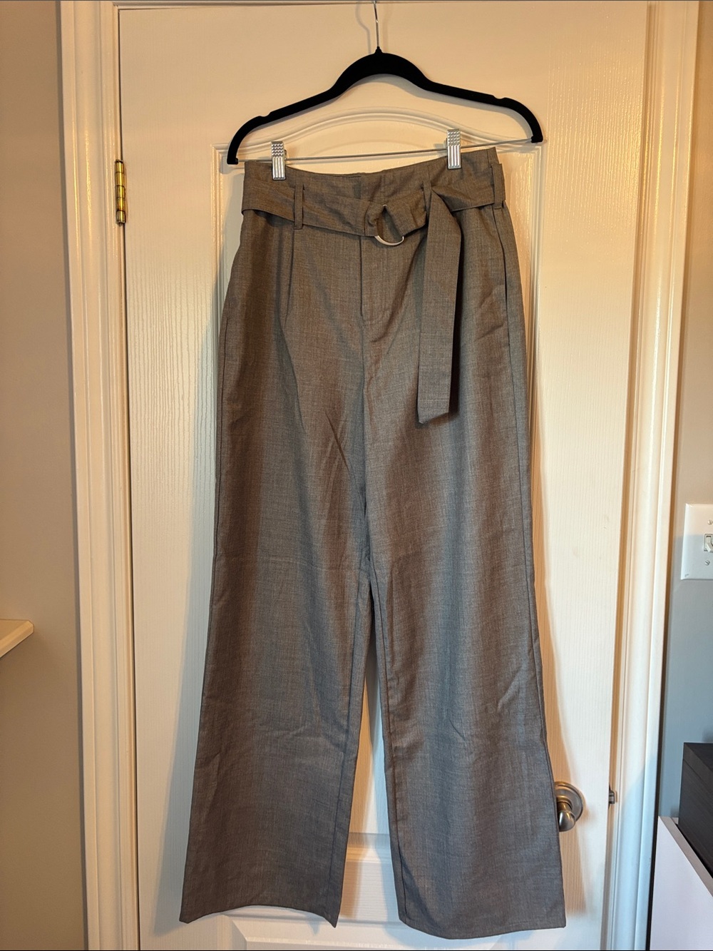 High-Waist Wide-Leg Paperbag Trousers - Gray